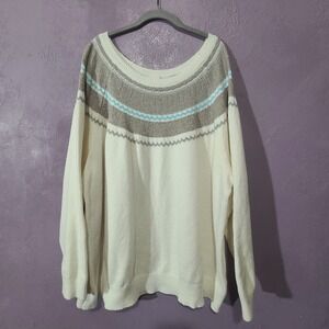 Womens Cream‎ Gray Blue Fair Isle Knit Sweater Cozy Relaxed Long Sleeve Size 24